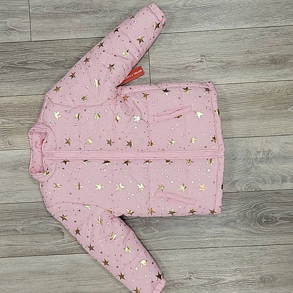 Liberty and Valor Size 10/12 Large Pink Puffer Jacket with Gold Stars NWT - Picture 1 of 5